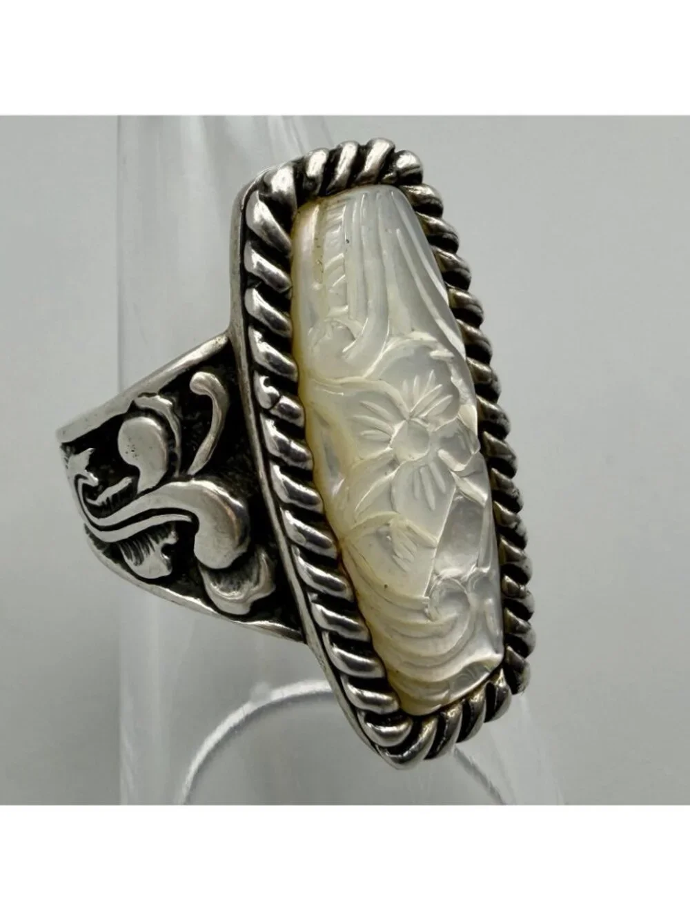 Carolyn Pollack Relios Floral Carved Mother Of Pearl Sterling Silver Ring Size 7